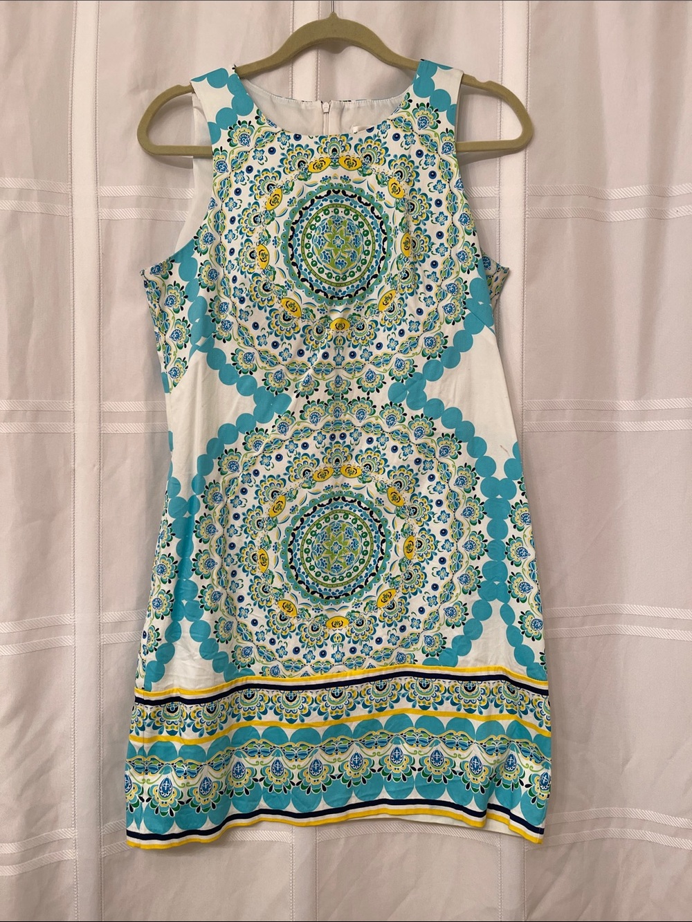 London Times Turquoise, Yellow & White Medallion Shift Dress
